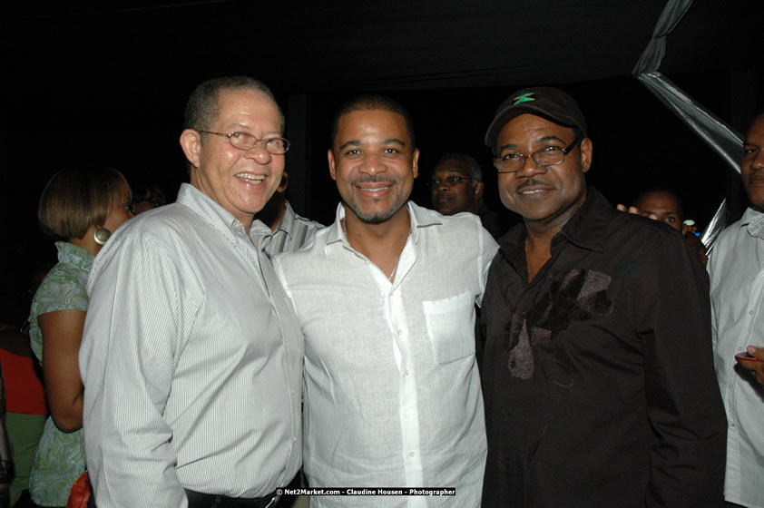 The Hon. Orette Bruce Goldwin, M.P., Prime Minister of Jamaica, Minister of Tourism, Hon. Edmund Bartlett, and Director of Tourism, Basil Smith at the Air Jamaica Jazz and Blues Festival 2008 The Art of Music - Thrusday, January 24, 2008 - Air Jamaica Jazz & Blues 2008 The Art of Music venue at the Aqaueduct on Rose Hall Resort & Counrty Club, Montego Bay, St. James, Jamaica W.I. - Thursday, January 24 - Saturday, January 26, 2008 - Photographs by Net2Market.com - Claudine Housen & Barry J. Hough Sr, Photographers - Negril Travel Guide, Negril Jamaica WI - http://www.negriltravelguide.com - info@negriltravelguide.com...!