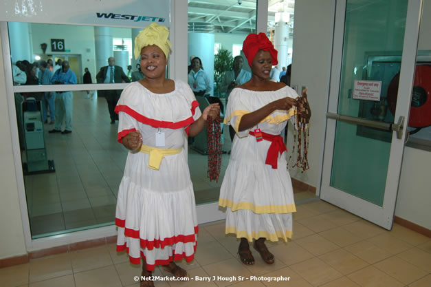 MBJ Airports Limited Welcomes WestJet Airlines - Inaugural Scheduled Service From Toronto Pearsons International Airport - Monday, December 10, 2007 - Sangster International Airport - MBJ Airports Limited, Montego Bay, Jamaica W.I. - Photographs by Net2Market.com - Barry J. Hough Sr, Photographer - Negril Travel Guide, Negril Jamaica WI - http://www.negriltravelguide.com - info@negriltravelguide.com...!