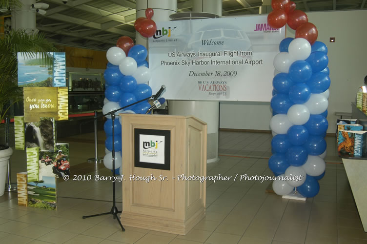 US Airways Inaugurtes New Service from Phoenix Sky Harbor International Airport to Sangster International Airport, Friday, December 18, 2009, Sangster International Airport, Montego Bay, St. James, Jamaica W.I. - Photographs by Net2Market.com - Barry J. Hough Sr, Photographer/Photojournalist - The Negril Travel Guide - Negril's and Jamaica's Number One Concert Photography Web Site with over 40,000 Jamaican Concert photographs Published -  Negril Travel Guide, Negril Jamaica WI - http://www.negriltravelguide.com - info@negriltravelguide.com...!