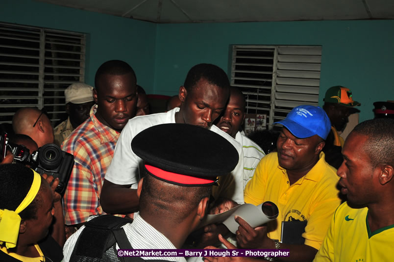 Usain Bolt of Jamaica - The Fastest Man In The World  - Usain Bolt Homecoming Celebrations - Press Conference at the Grand Bahia Principe &amp; Sherwood Content - Waldensia Primary School - Photographs by Net2Market.com - Barry J. Hough Sr. Photojournalist/Photograper - Photographs taken with a Nikon D300 - Negril Travel Guide, Negril Jamaica WI - http://www.negriltravelguide.com - info@negriltravelguide.com...!