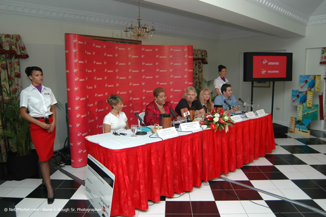 Press Conference - Virgin Atlantic Inaugural Flight To Montego Bay, Jamaica Photos - Sir Richard Bronson, President & Family, and 450 Passengers - Press Conference at Half Moon Resort, Montego Bay, Jamaica - Monday, July 3, 2006 - Negril Travel Guide, Negril Jamaica WI - http://www.negriltravelguide.com - info@negriltravelguide.com...!