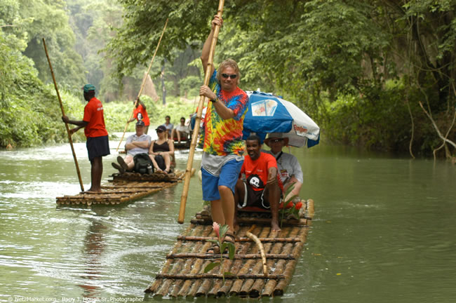 Rafting on the Martha Brae - Virgin Atlantic Inaugural Flight To Montego Bay, Jamaica Photos - Sir Richard Bronson, President & Family, and 450 Passengers - Rafting on the Martha Brae - Tuesday, July 4, 2006 - Negril Travel Guide, Negril Jamaica WI - http://www.negriltravelguide.com - info@negriltravelguide.com...!